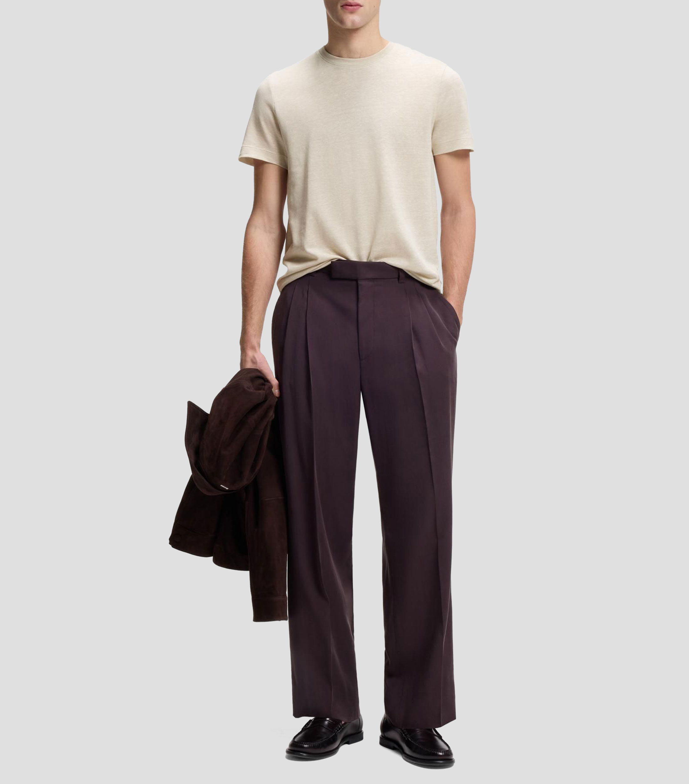 Playera regular de algodón y lino Hombre
